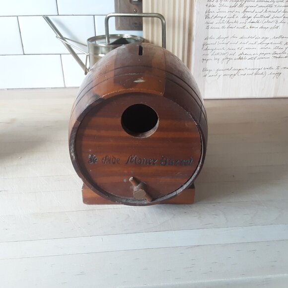 Vintage Cedar Wood Whiskey Barrel Bank "Ye Olde Money Barrel" - Picture 1 of 6
